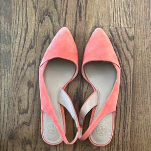 Tory Burch Pink Suede Slingback Flats